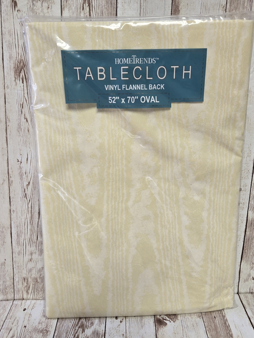 Home Trends Yellow Marble Oval Tablecloth 52x70 Vinyl Flannel Back New